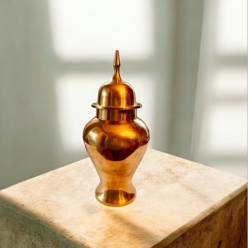 Vintage Brass Urn, Brass Vase, Ginger Jar